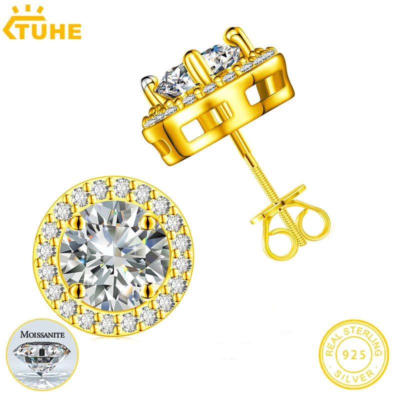 Unisex Classic Round VVS1 Moissanite Earring Lab Diamond Silver Earring