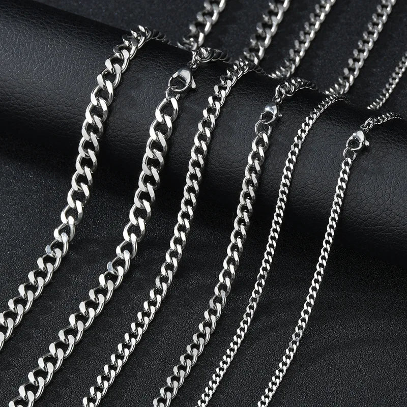 3mm Men's Cuban Chain Necklace – Simple Stainless Steel & Titanium Steel Fashion Jewelry, Trendy Gift