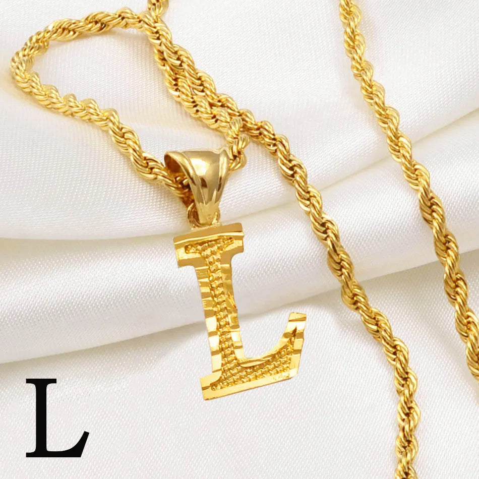 A-Z Letters Necklace for Women and Men – Gold Plated Initial Pendant with Rope Chain, Alphabet Jewellery