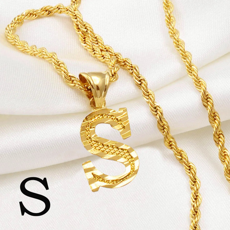 A-Z Letters Necklace for Women and Men – Gold Plated Initial Pendant with Rope Chain, Alphabet Jewellery