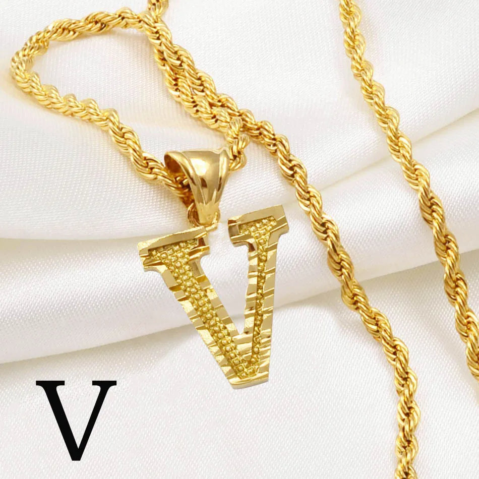 A-Z Letters Necklace for Women and Men – Gold Plated Initial Pendant with Rope Chain, Alphabet Jewellery