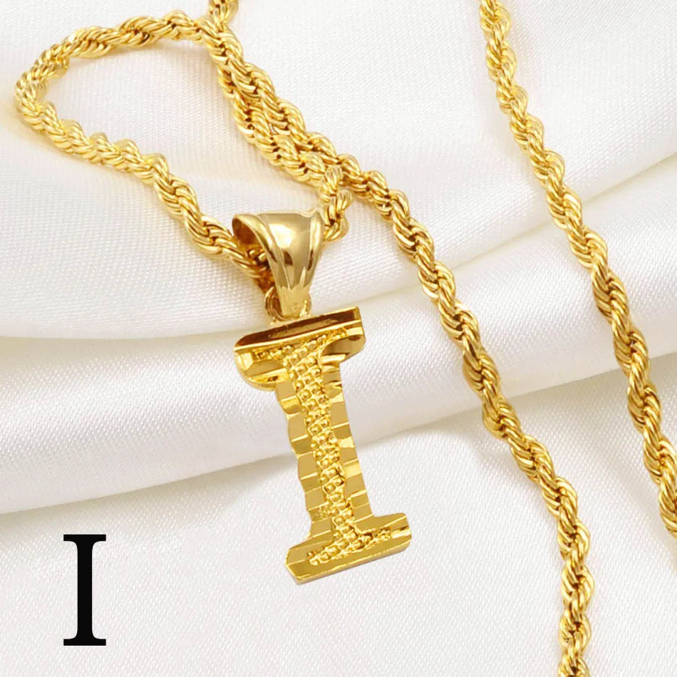 A-Z Letters Necklace for Women and Men – Gold Plated Initial Pendant with Rope Chain, Alphabet Jewellery