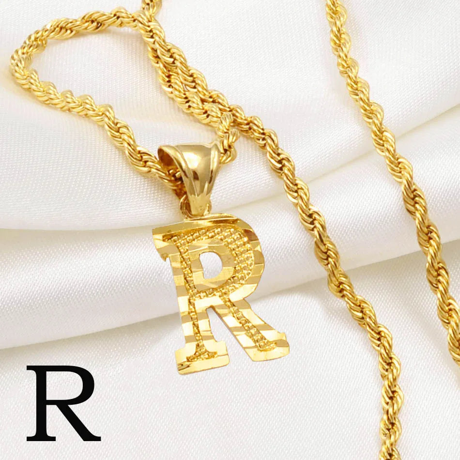 A-Z Letters Necklace for Women and Men – Gold Plated Initial Pendant with Rope Chain, Alphabet Jewellery