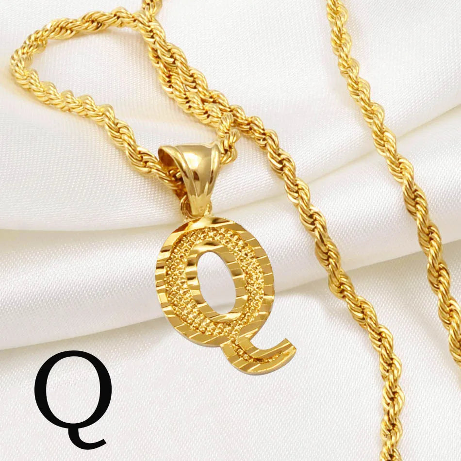 A-Z Letters Necklace for Women and Men – Gold Plated Initial Pendant with Rope Chain, Alphabet Jewellery