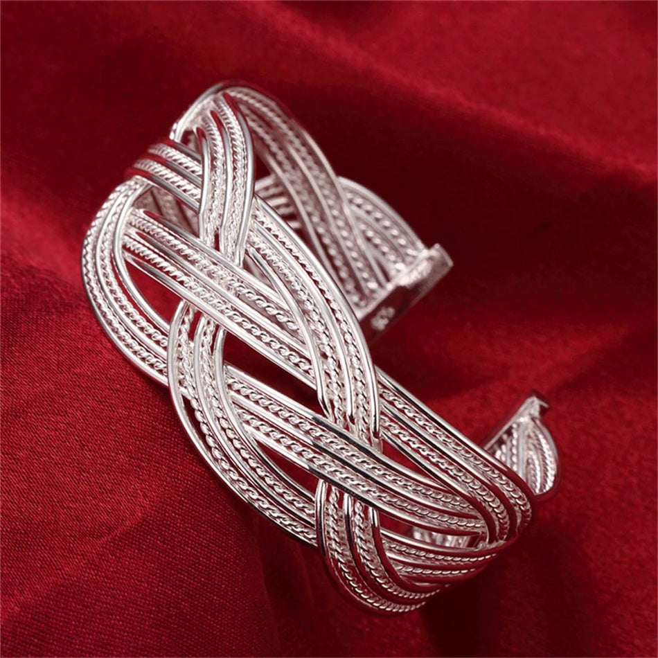 Sterling Silver Interwoven Web Bangle Ring Set For Woman Wedding Engagement Party Fashion Charm Jewellery