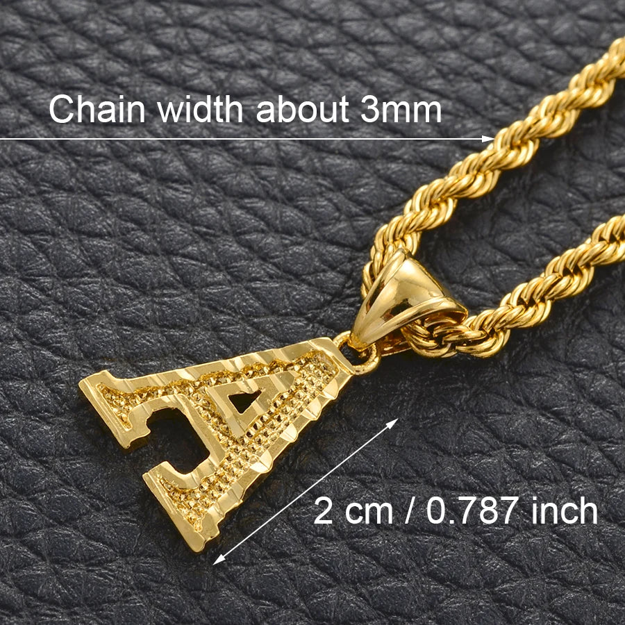 A-Z Letters Necklace for Women and Men – Gold Plated Initial Pendant with Rope Chain, Alphabet Jewellery