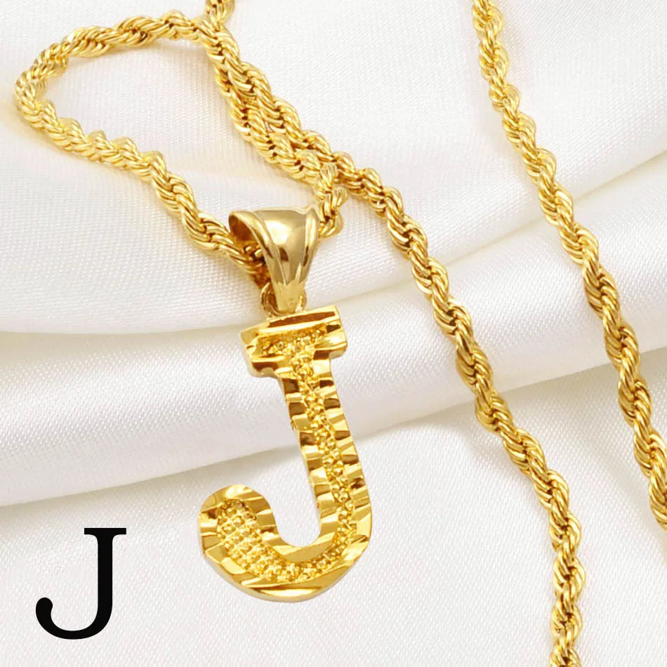 A-Z Letters Necklace for Women and Men – Gold Plated Initial Pendant with Rope Chain, Alphabet Jewellery