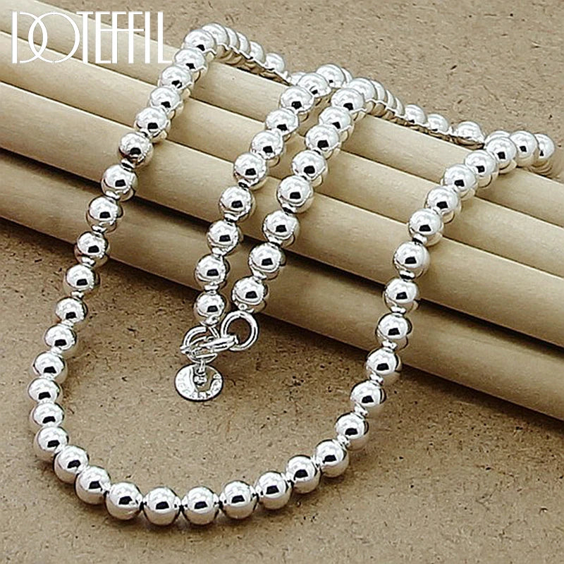 DOTEFFIL 925 Sterling Silver 6mm Smooth Beads Ball Chain Necklace For Women Trendy Wedding Engagement Jewellery