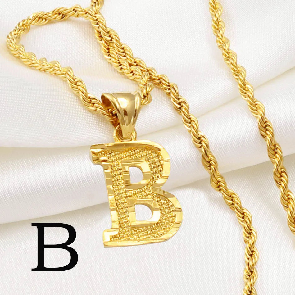 A-Z Letters Necklace for Women and Men – Gold Plated Initial Pendant with Rope Chain, Alphabet Jewellery