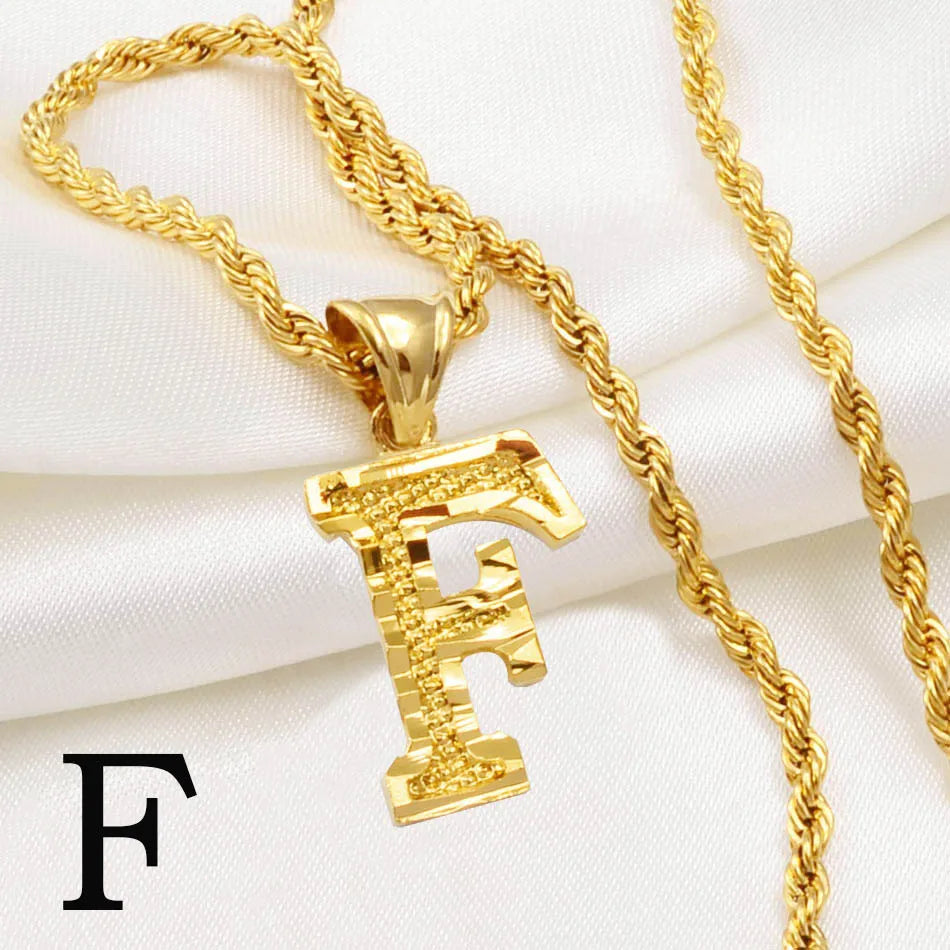 A-Z Letters Necklace for Women and Men – Gold Plated Initial Pendant with Rope Chain, Alphabet Jewellery