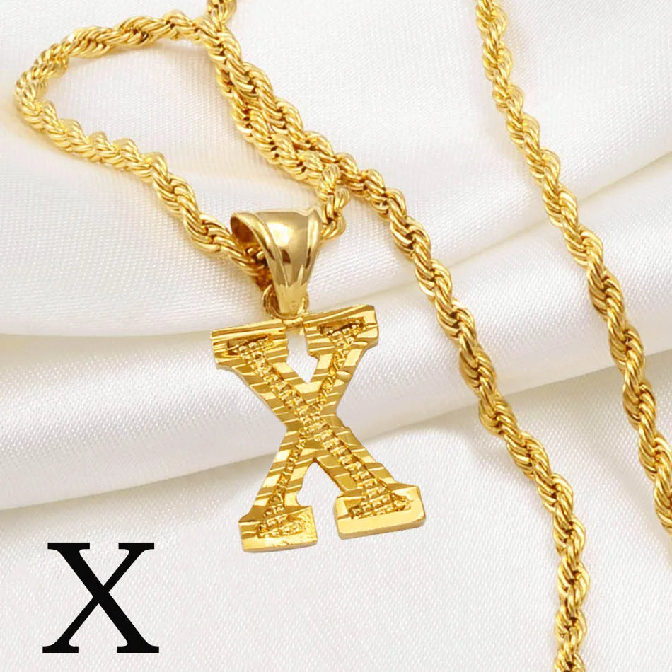 A-Z Letters Necklace for Women and Men – Gold Plated Initial Pendant with Rope Chain, Alphabet Jewellery