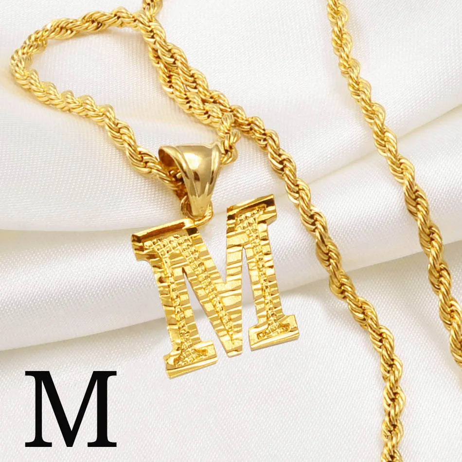 A-Z Letters Necklace for Women and Men – Gold Plated Initial Pendant with Rope Chain, Alphabet Jewellery