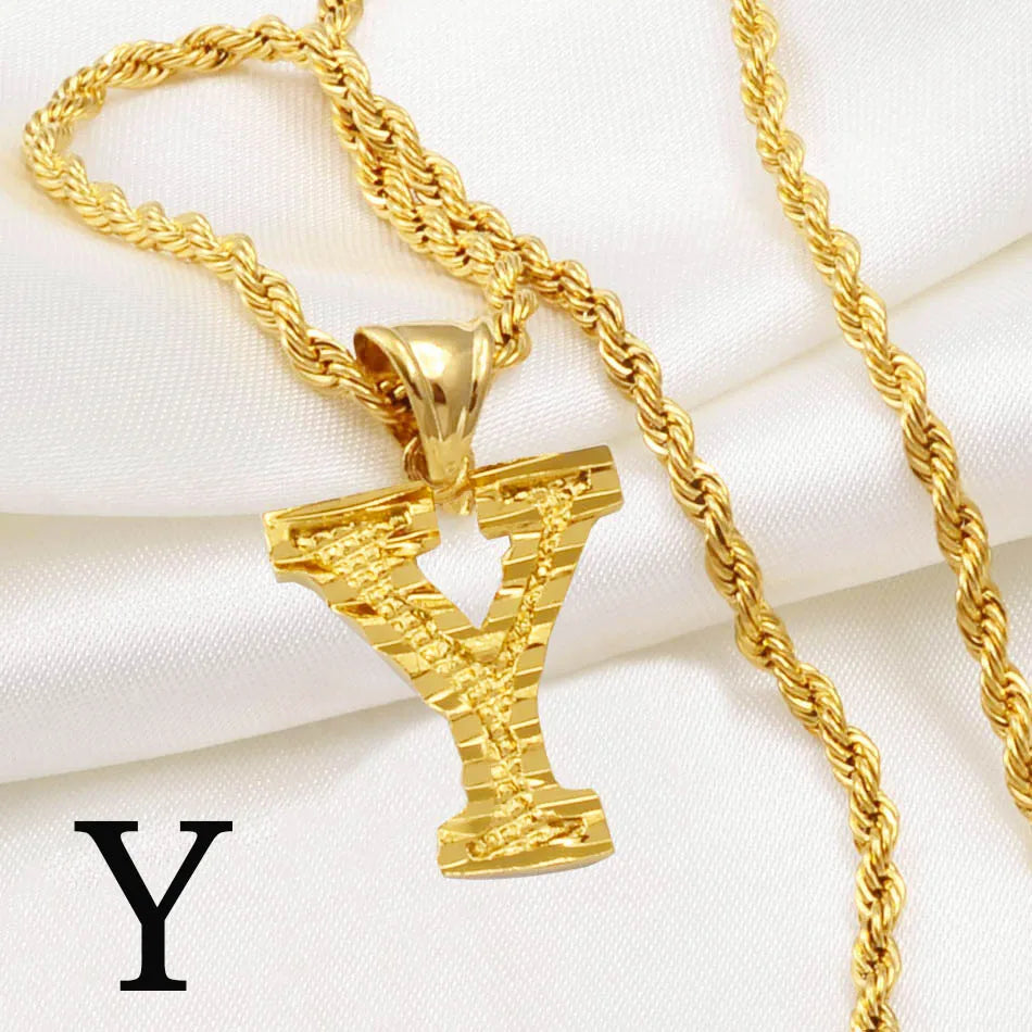 A-Z Letters Necklace for Women and Men – Gold Plated Initial Pendant with Rope Chain, Alphabet Jewellery