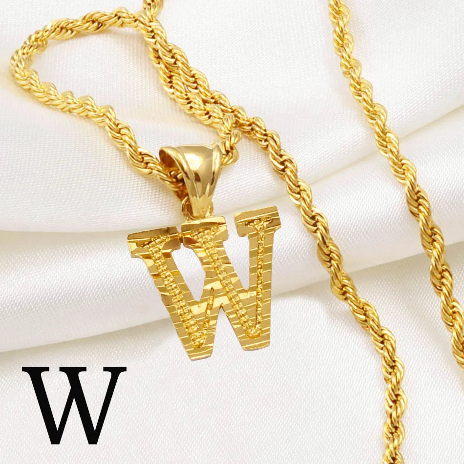 A-Z Letters Necklace for Women and Men – Gold Plated Initial Pendant with Rope Chain, Alphabet Jewellery