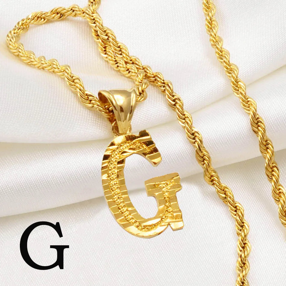 A-Z Letters Necklace for Women and Men – Gold Plated Initial Pendant with Rope Chain, Alphabet Jewellery