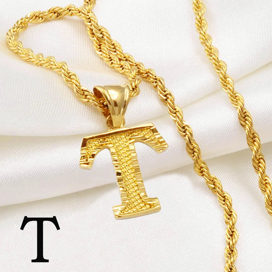 A-Z Letters Necklace for Women and Men – Gold Plated Initial Pendant with Rope Chain, Alphabet Jewellery