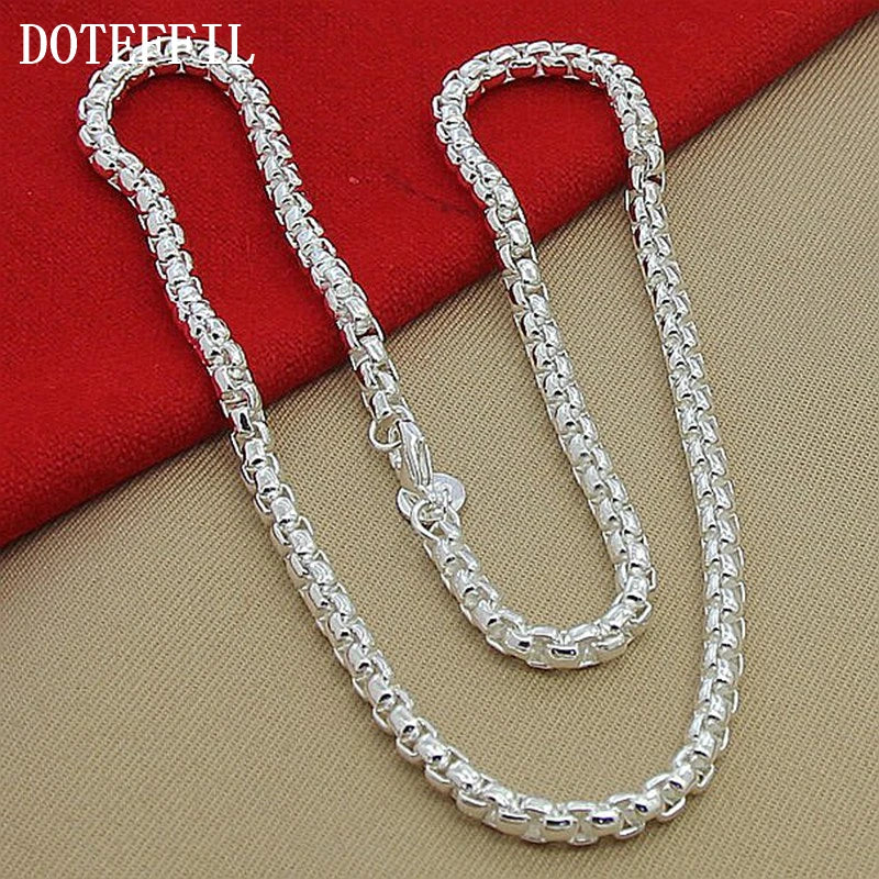 DOTEFFIL 925 Sterling Silver 5mm Round Box Chain 18/20/24 Inch Necklace For Woman Men Fashion Wedding Engagement Charm Jewellery