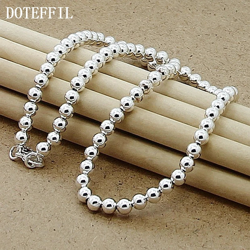 DOTEFFIL 925 Sterling Silver 6mm Smooth Beads Ball Chain Necklace For Women Trendy Wedding Engagement Jewellery