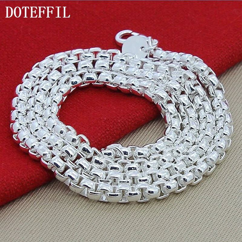 DOTEFFIL 925 Sterling Silver 5mm Round Box Chain 18/20/24 Inch Necklace For Woman Men Fashion Wedding Engagement Charm Jewellery