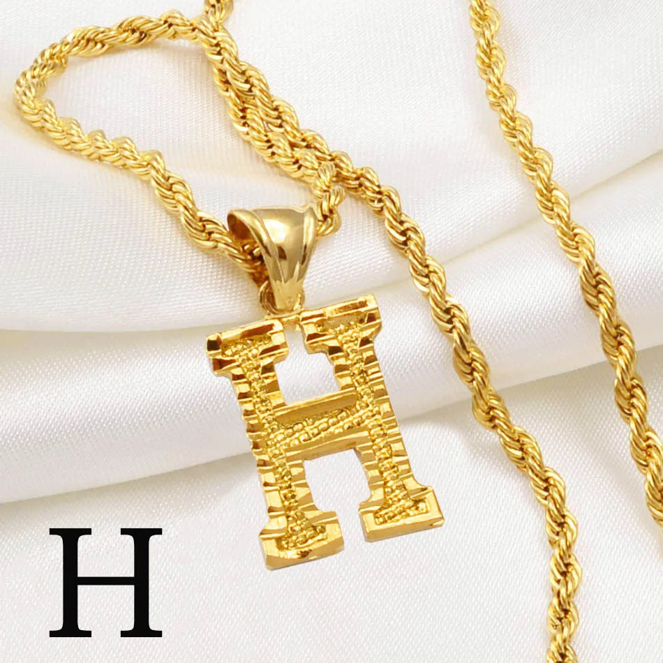 A-Z Letters Necklace for Women and Men – Gold Plated Initial Pendant with Rope Chain, Alphabet Jewellery