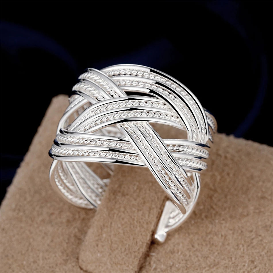 Sterling Silver Interwoven Web Bangle Ring Set For Woman Wedding Engagement Party Fashion Charm Jewellery