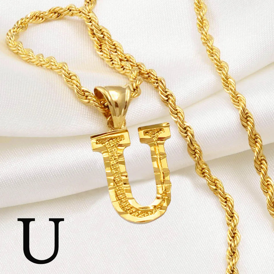 A-Z Letters Necklace for Women and Men – Gold Plated Initial Pendant with Rope Chain, Alphabet Jewellery