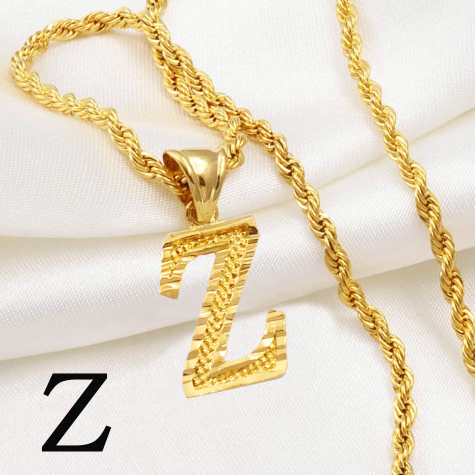 A-Z Letters Necklace for Women and Men – Gold Plated Initial Pendant with Rope Chain, Alphabet Jewellery