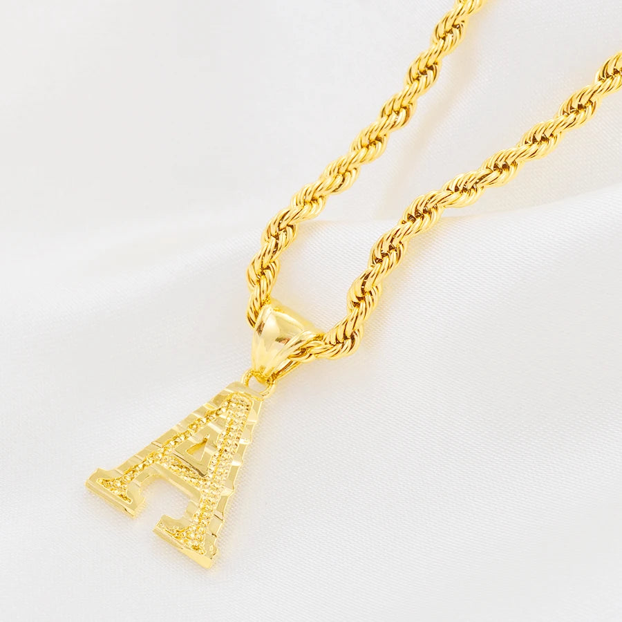 A-Z Letters Necklace for Women and Men – Gold Plated Initial Pendant with Rope Chain, Alphabet Jewellery