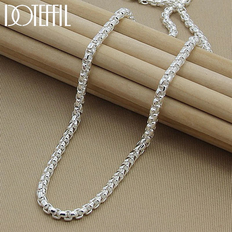 DOTEFFIL 925 Sterling Silver 5mm Round Box Chain 18/20/24 Inch Necklace For Woman Men Fashion Wedding Engagement Charm Jewellery