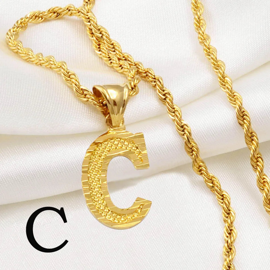 A-Z Letters Necklace for Women and Men – Gold Plated Initial Pendant with Rope Chain, Alphabet Jewellery