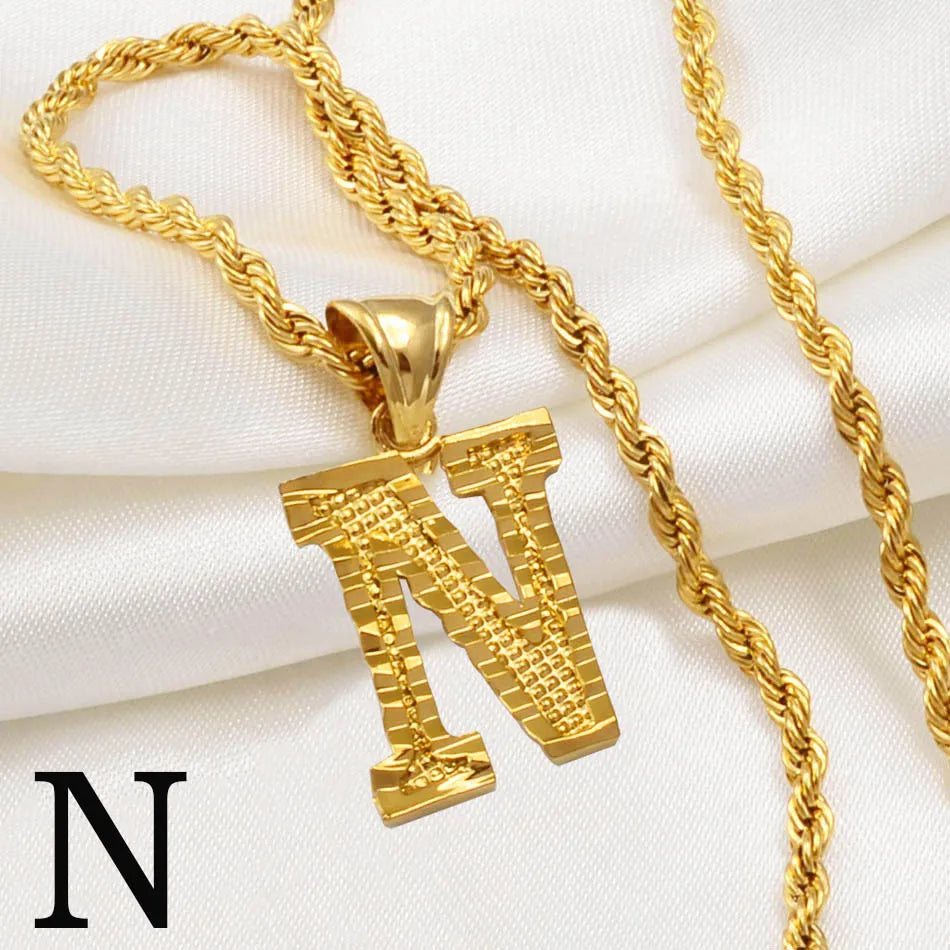 A-Z Letters Necklace for Women and Men – Gold Plated Initial Pendant with Rope Chain, Alphabet Jewellery