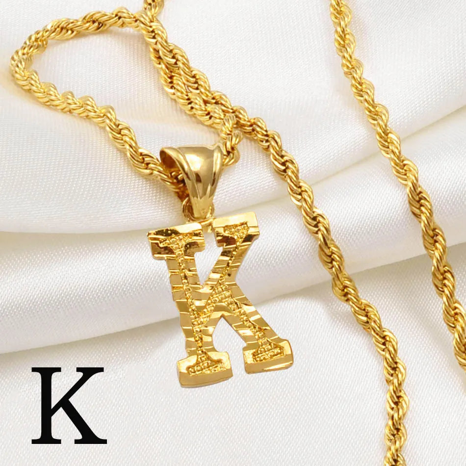 A-Z Letters Necklace for Women and Men – Gold Plated Initial Pendant with Rope Chain, Alphabet Jewellery