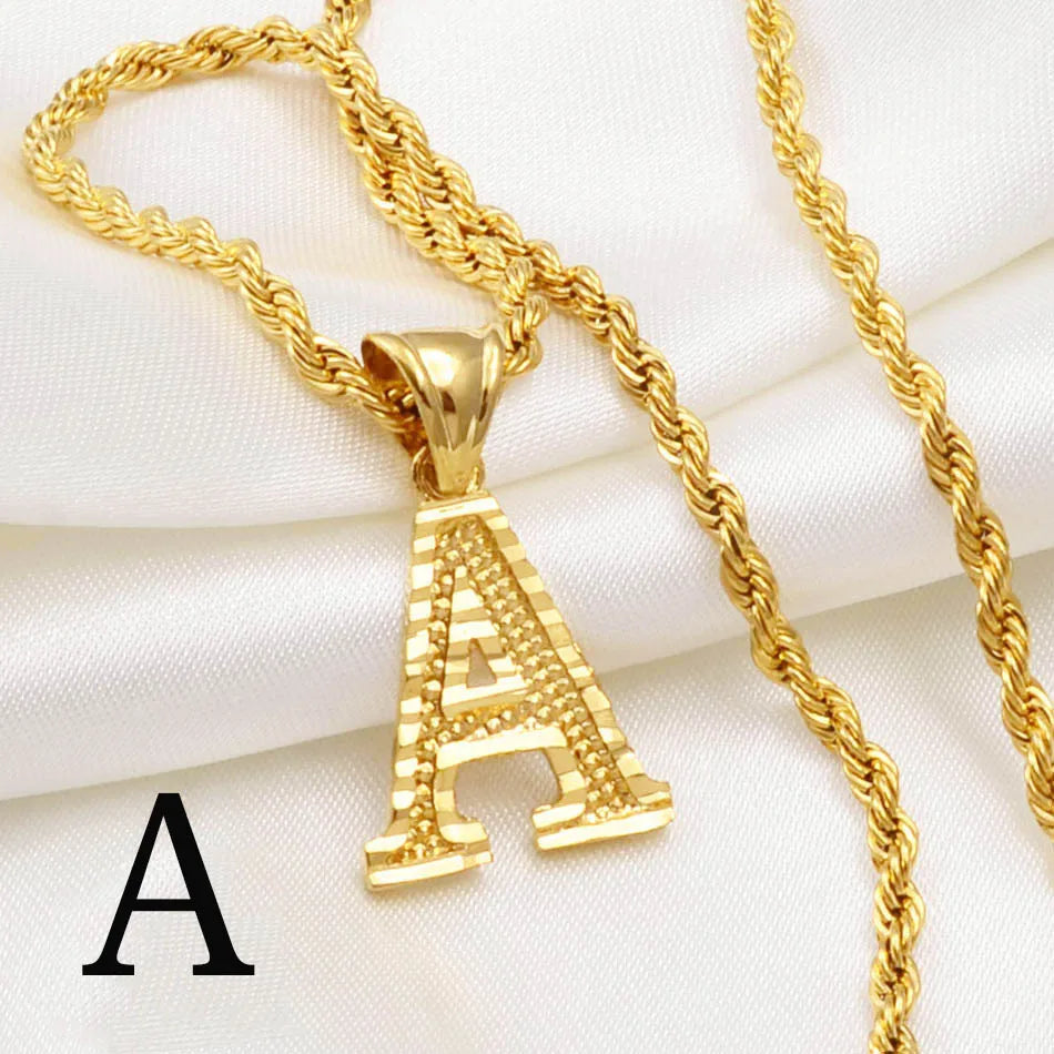 A-Z Letters Necklace for Women and Men – Gold Plated Initial Pendant with Rope Chain, Alphabet Jewellery