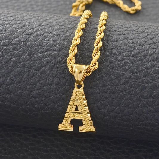 A-Z Letters Necklace for Women and Men – Gold Plated Initial Pendant with Rope Chain, Alphabet Jewellery