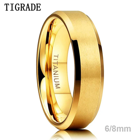 Pure Titanium Wedding Band – Gold Colour, Brushed Matte Finish, 6MM & 8MM Comfort Fit for Men & Women