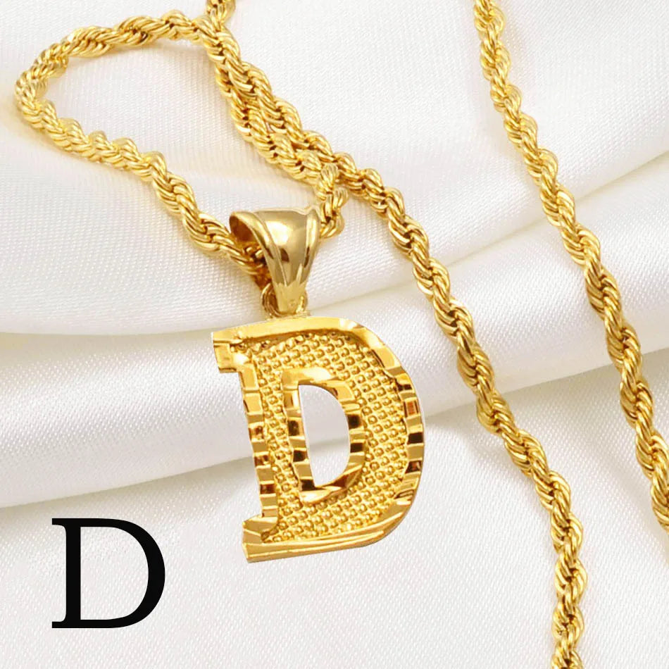 A-Z Letters Necklace for Women and Men – Gold Plated Initial Pendant with Rope Chain, Alphabet Jewellery