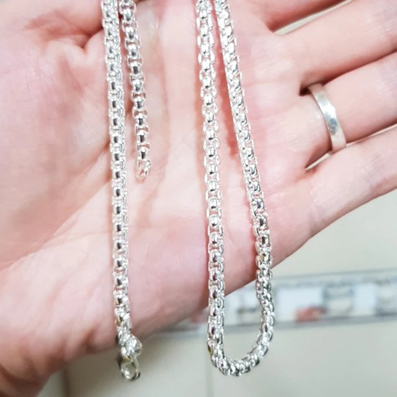 DOTEFFIL 925 Sterling Silver 5mm Round Box Chain 18/20/24 Inch Necklace For Woman Men Fashion Wedding Engagement Charm Jewellery