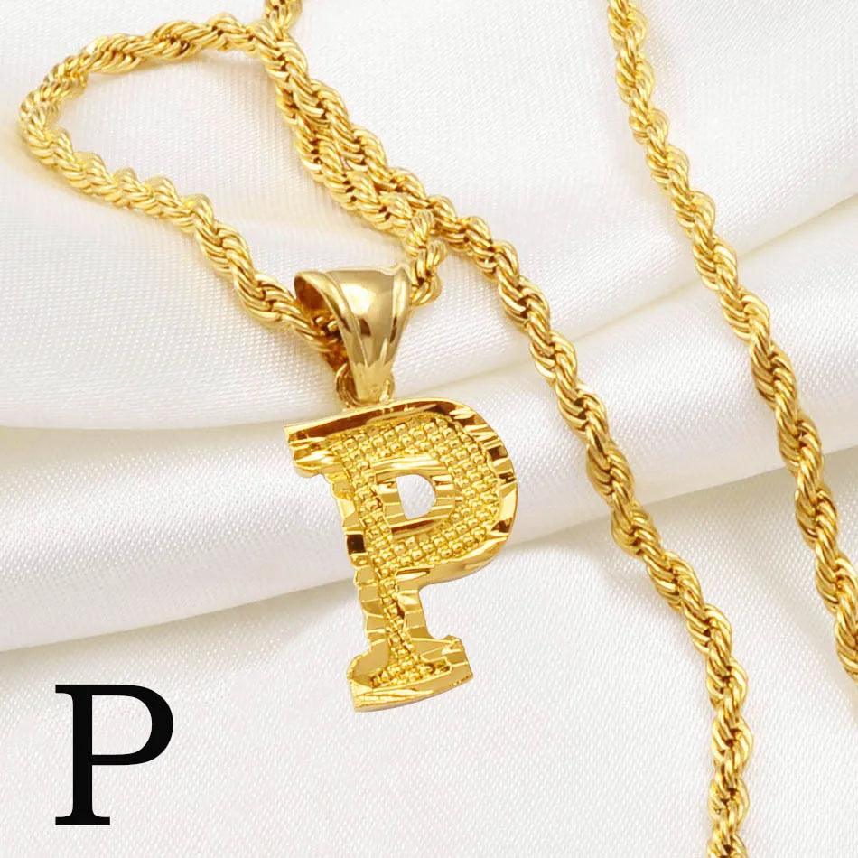 A-Z Letters Necklace for Women and Men – Gold Plated Initial Pendant with Rope Chain, Alphabet Jewellery