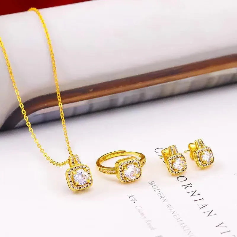 Square Zircon Necklace, Earrings, and Ring Set for Women – Luxury Wedding and Engagement Jewellery