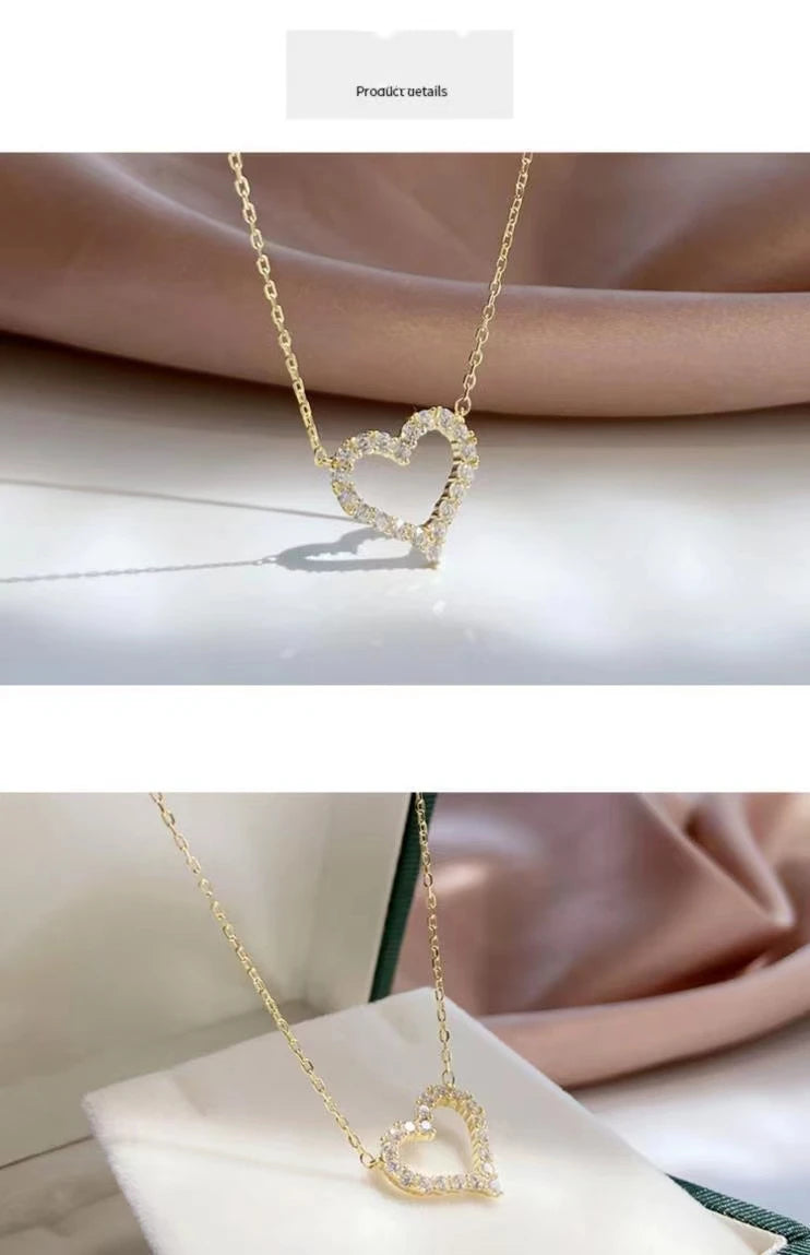 Korean Fashion Necklace for Women Heart Shaped Zircon Necklace Pendant Temperament Clavicle Chain Birthday Party Jewelry Gift