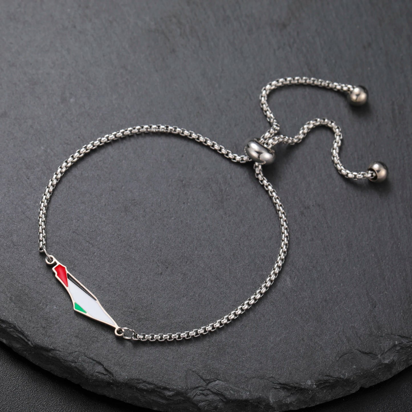 Palestine Map Charm Bracelet – Stainless Steel Palestine Flag Geometry Country Geography Jewellery