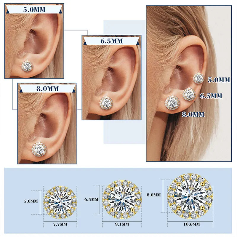 Unisex Classic Round VVS1 Moissanite Earring Lab Diamond Silver Earring