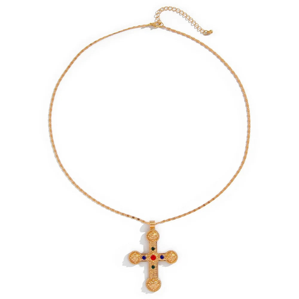 Zircon Cross Pendant Necklace for Women  Fashion Imitation Pearl Flower Beaded Choker Necklace