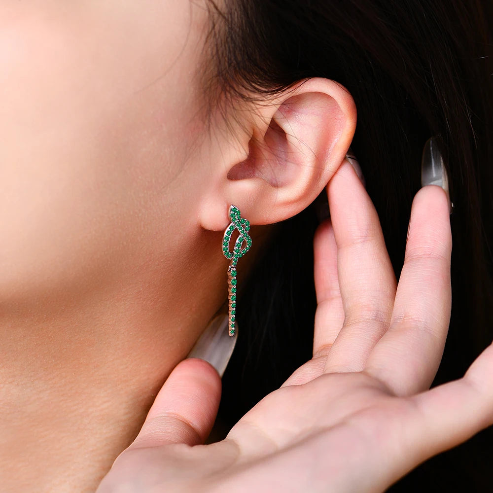 Snake Earrings for Women – Green Nano Gemstone, 100% 925 Sterling Silver, Party Jewellery Gift