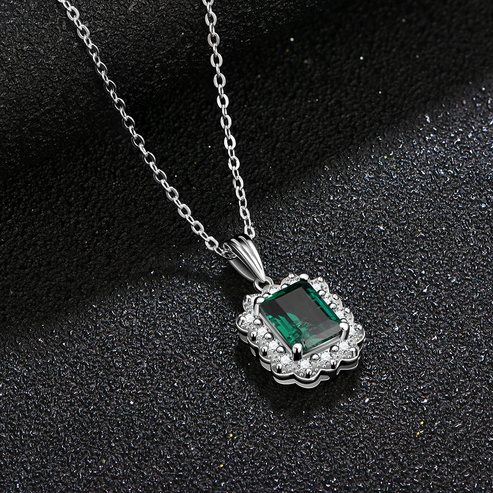 Emerald Gemstone Jewelry Set for Women – Earrings, Necklace & Pendant, S925 Silver, White Gold Plated