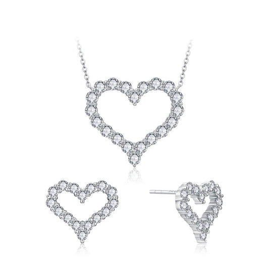 Heart Shape Moissanite Wedding Jewelry Set for Women – Sparkling Necklace & Earrings, S925 Sterling Silver, White Gold Plated