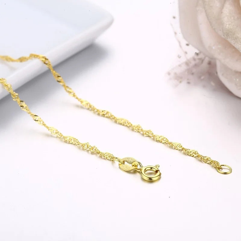 35cm-40cm 925 Sterling Silver Gold Color Short Chain Choker Necklaces Women Girls Jewellery Kolye Collier Stamped Italy