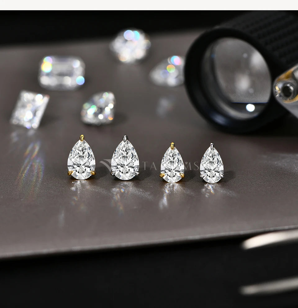 Pear Cut Moissanite Ring 2CT and Stud Earrings 1CT/1.5CT – 925 Sterling Silver Wedding Jewellery Set