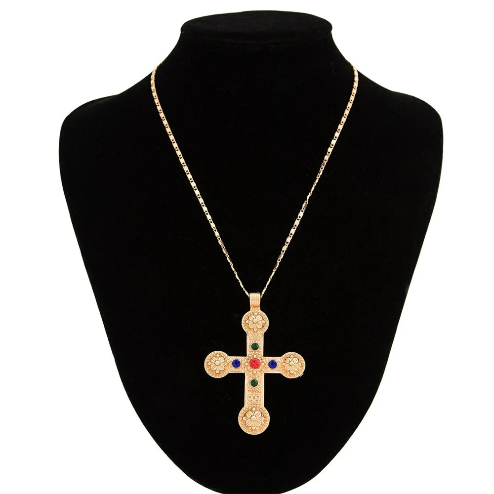 Zircon Cross Pendant Necklace for Women  Fashion Imitation Pearl Flower Beaded Choker Necklace