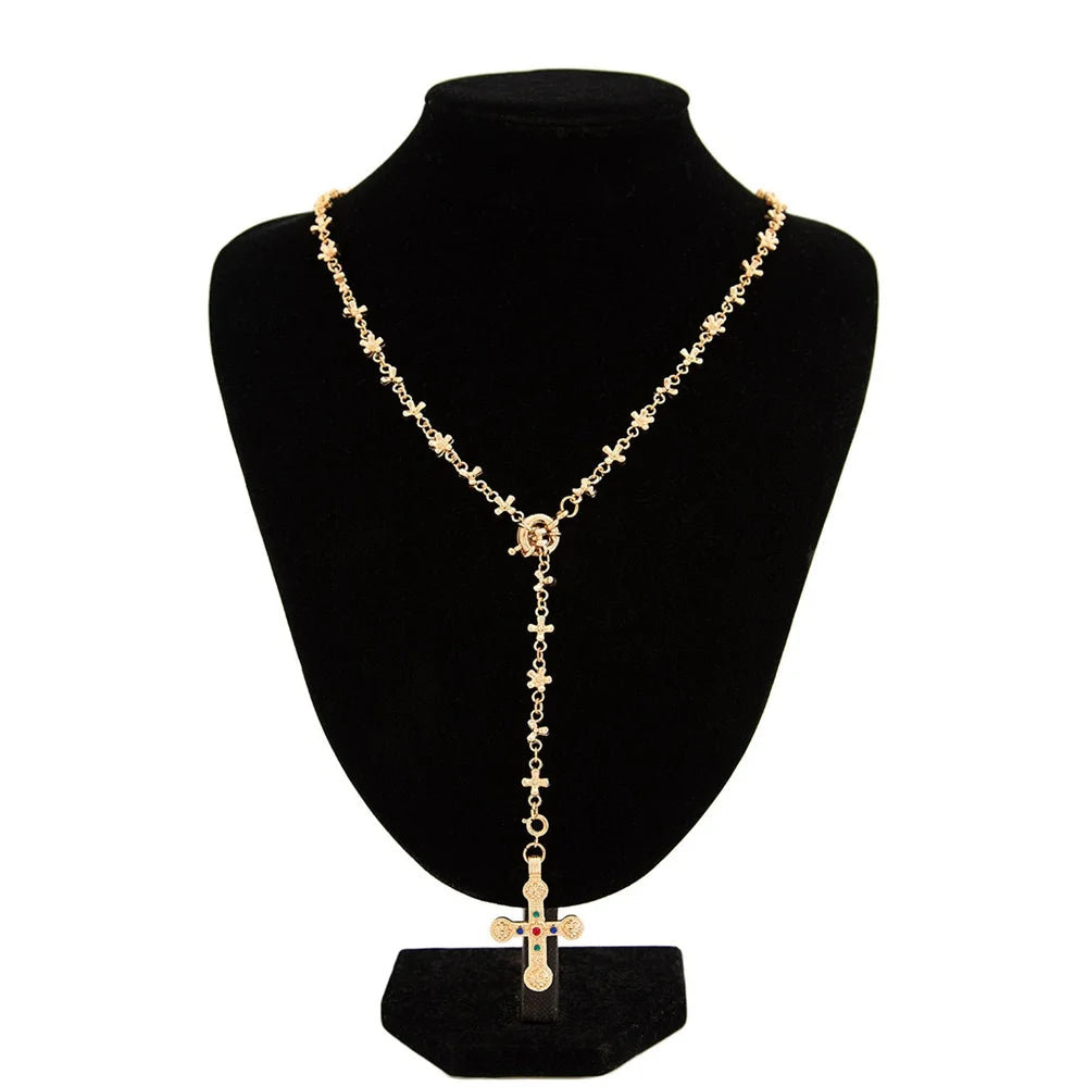 Zircon Cross Pendant Necklace for Women  Fashion Imitation Pearl Flower Beaded Choker Necklace